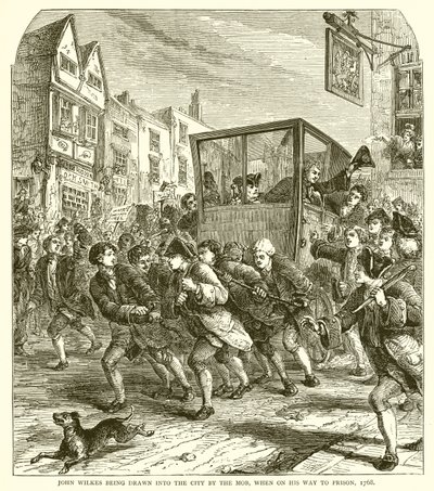 John Wilkes ble trukket inn i byen av mobben, da han var på vei til fengsel, 1768 av English School