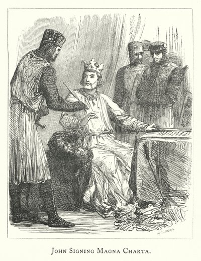 Johann unterzeichnet die Magna Carta (Stich) von English School