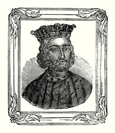 John ble født i 1167, kronet i 1199 og døde i 1216 (gravering) av English School
