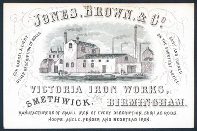 Jones, Brown & Co, Victoria Iron Works, handelskort av English School