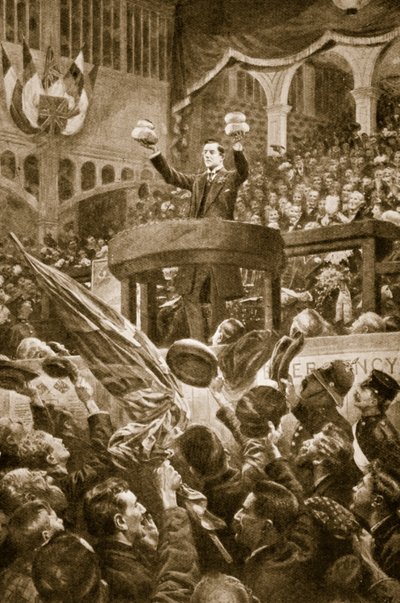 Joseph Chamberlain i Bingley Hall, Birmingham 4. november 1903 av English School