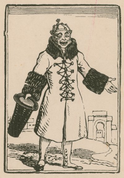 Joseph Grimaldi som klovn som synger All the World i Paris, Surrey Theatre, 1814 av English School