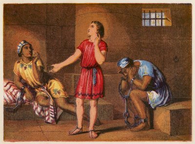 Josef i fengsel (fargelitografi) av English School