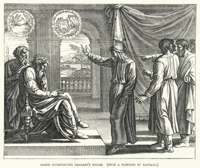 Josef tolker Faraos drøm, fra et maleri av Raphael (gravering) av English School
