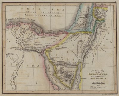Israelittenes reiser, fra Egypt til Kanaans land (farget gravering) av English School