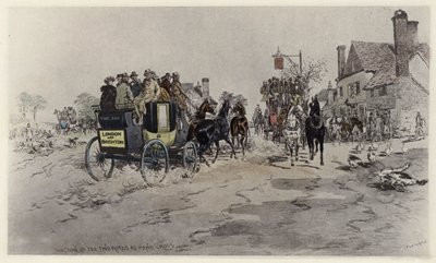 Junction of the Two Roads at Hand Cross (farge litho) av English School