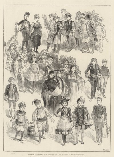 Juvenile Fancy-Dress Ball gitt av Lady Mayoress på Mansion House (gravering) av English School
