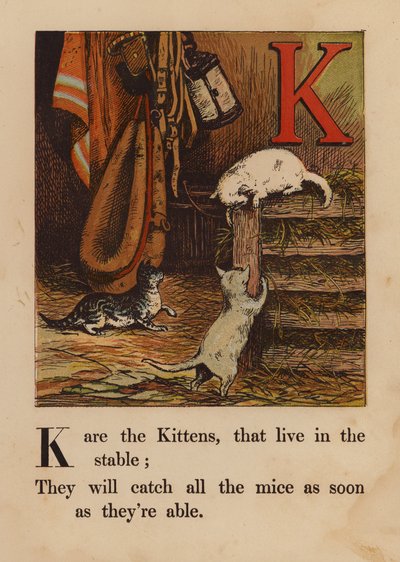 K, Kattunger (farget gravering) av English School