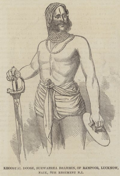 Khoosyal Doobe, Surwarrea Brahmin, fra Rampoor, Lucknow, Naik, 8. regiment Native Infantry (gravering) av English School