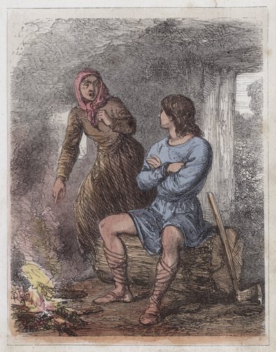 Kong Alfred i kuhytten (farget gravering) av English School