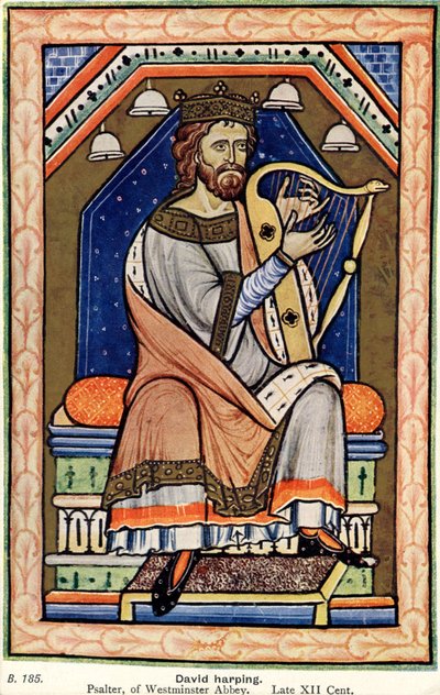 Kong David spiller harpe, Westminster Psalter (vellum) av English School