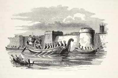 Kong Edgar rodde av åtte konger på River Dee, pub. 1800-tallet (stålgravering) av English School