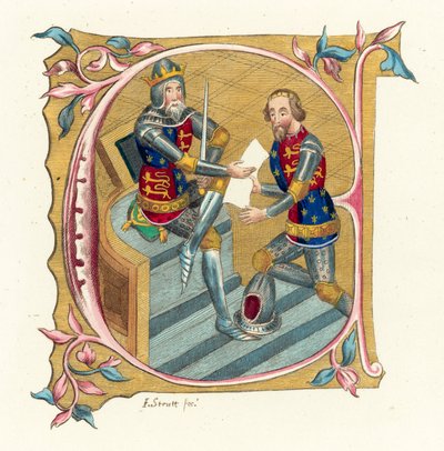 Kong Edward III og Prins Edward (farget gravering) av English School