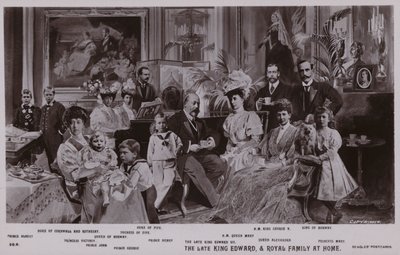 Kong Edward VII og hans familie (litho) av English School