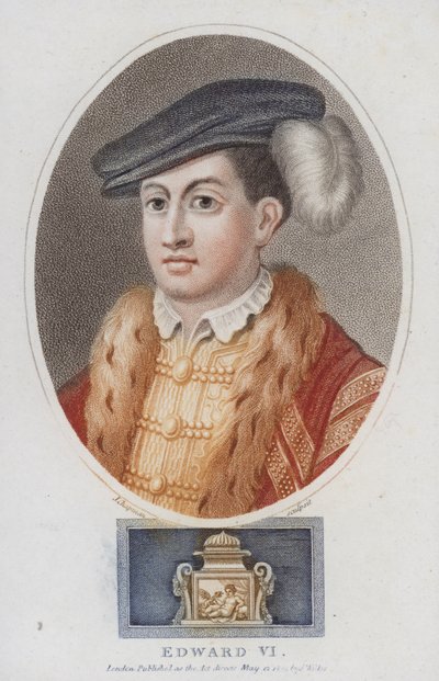 Kong Edward VI av England (farget gravering) av English School