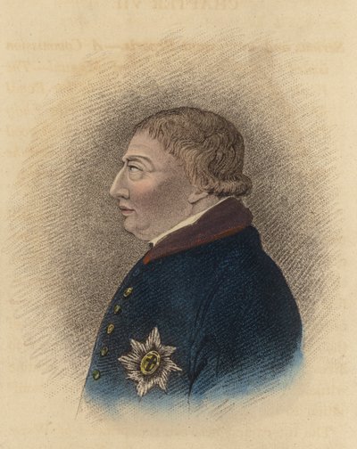 Kong George III, fra en skisse tatt i Windsor under hans sykdom (farget gravering) av English School
