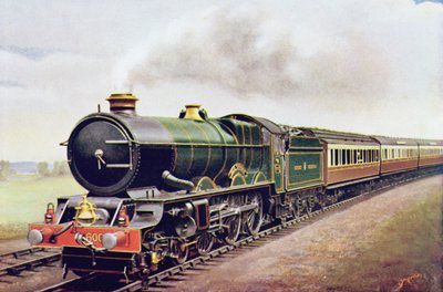 Kong George V av G.W.R Cornish Railway Express, illustrasjon fra The Wonder Book of Railways, fjortende utgave redigert av Harry Golding, 1929 av English School