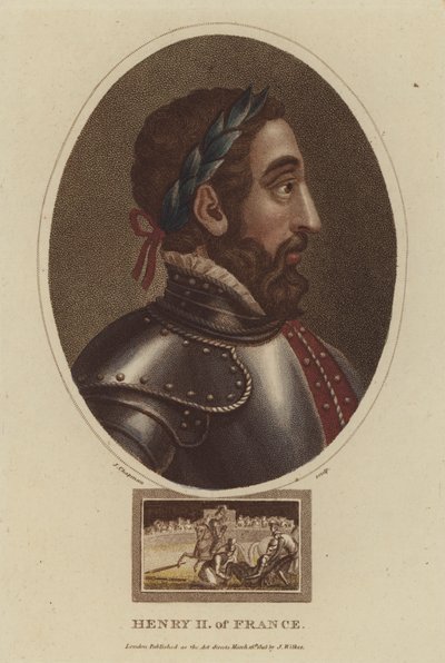 Kong Henry II av Frankrike (farget gravering) av English School