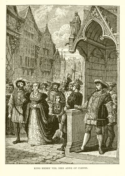 Kong Henry VIII ser Anne av Cleves (gravering) av English School