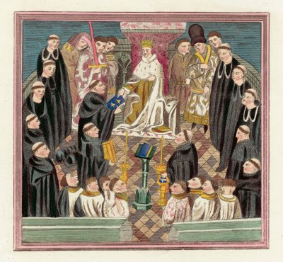 Kong Henry VI og hans parlament i Bury (farget gravering) av English School