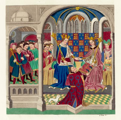 Kong Henry VI og hoffet hans (farget gravering) av English School