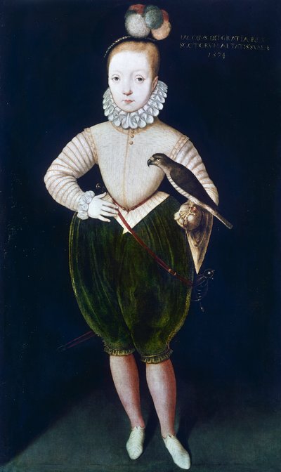 Kong James I av England og VI av Skottland (olje på lerret) av English School