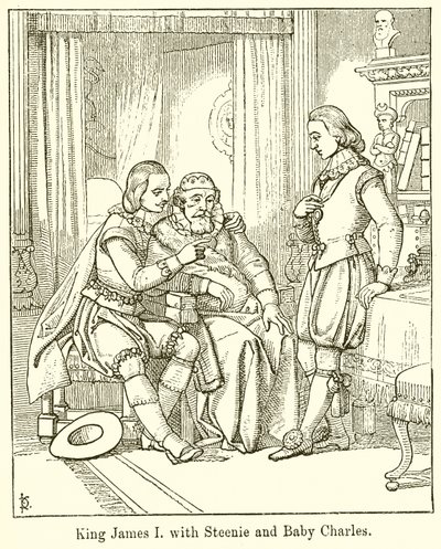 King James I med Steenie og Baby Charles av English School