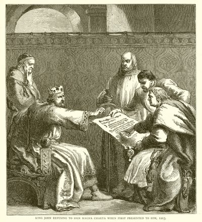 Kong John nektet å tegne Magna Charta da han først ble presentert for ham, 1215 av English School