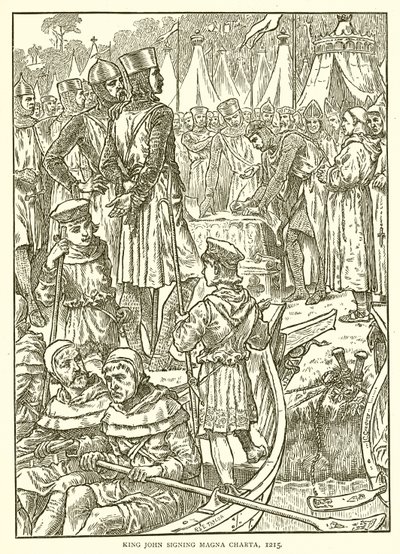 Kong John signerer Magna Charta, 1215 av English School