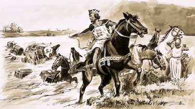 Kong John ble ranet av tidevannet (gouache på papir) av English School