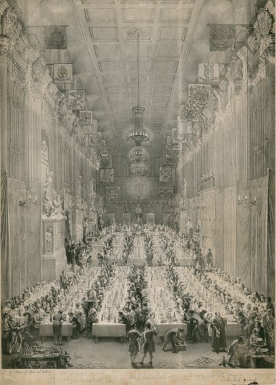 Kong William IV og Adelaide i Guildhall, London, 1834 av English School