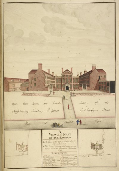 Kings 43, f.147 A View of the Navy Office, London av English School