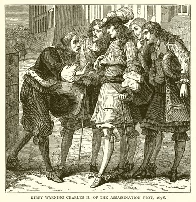 Kirby advarte Charles II om attentatplanen, 1678 av English School