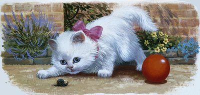 Kattunge med snegle og ball av English School