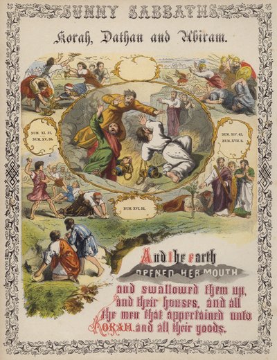 Korah, Datan og Abiram (farget gravering) av English School