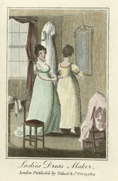 Kjolemaker for kvinner, pub. 1804 (håndfarget gravering) av English School