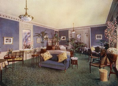 Skriverom for kvinner, Waldorf Hotel, London (farge litho) av English School