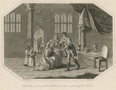 Lady Gray ber kong Edward IV om vedlikehold for seg selv og barna av English School