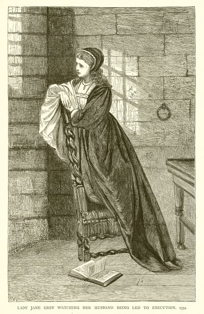 Lady Jane Gray ser på at mannen hennes blir ført til henrettelse, 1554 av English School