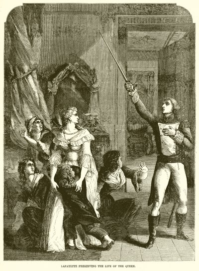 Lafayette som bevarer livet til dronningen av English School