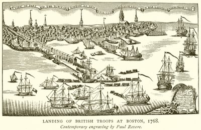 Landing av britiske tropper i Boston, 1768 av English School