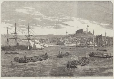 Landing av det franske infanteriet ved Gallipoli (gravering) av English School