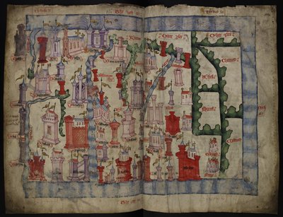 Lansdowne 204 ff.225v & 226 Kart over Skottland av John Harding, ca. 1450 (blekk og tempera på pergament) av English School