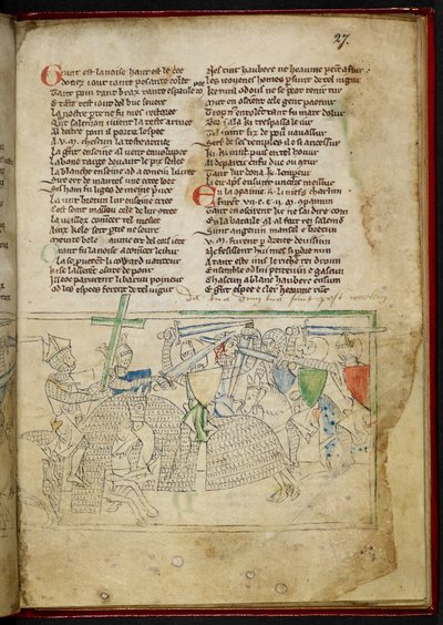 Lansdowne 782 f.27r Et slag mellom riddere, fra 