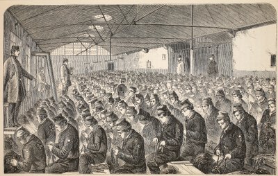 Stort Oakum-rom (under Silent System) ved Middlesex House of Correction, Coldbath Fields, illustrasjon fra The Criminal Prisons of London og Scenes from Prison Life av Henry Mayhew og John av English School