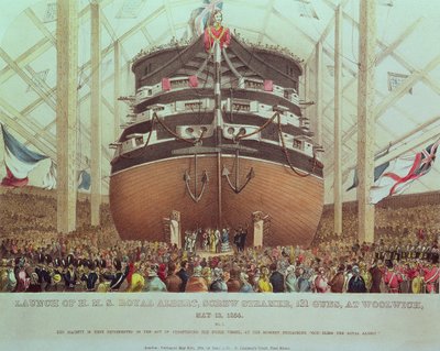 Lansering av H.M.S. Royal Albert, Screw Steamer, 131 Guns, i Woolwich, 13. mai 1854 av English School