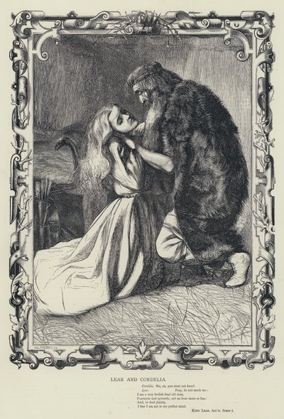 Lear og Cordelia, Kong Lear, akt IV, scene 7 (gravering) av English School