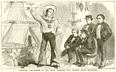 Lære navnene på seilene, likkledene, etc., ombord på H. M. S. Britannia av English School