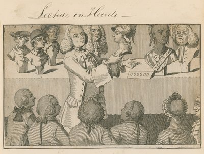Forelesning om Heads, i Long Room, overfor Sadlers Wells, 20. juni 1765 av English School