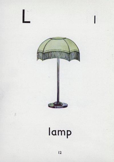Bokstaven L, lampe (farge litho) av English School